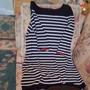 Talbots Striped Long Sleeve Top with Red Trim